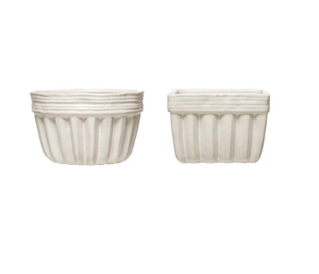 Distressed White Stoneware Bowl w/ Glaze, 2 Styles