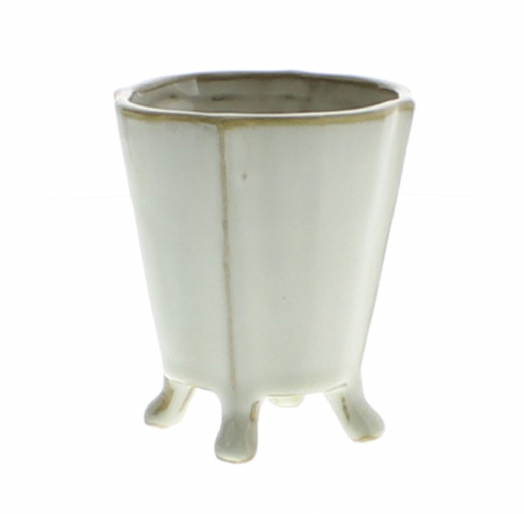 Footed Ceramic Vase, Fancy White