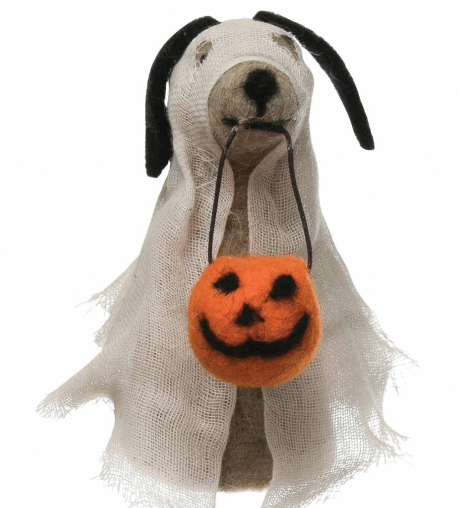 Wool Felt Dog in Ghost Costume