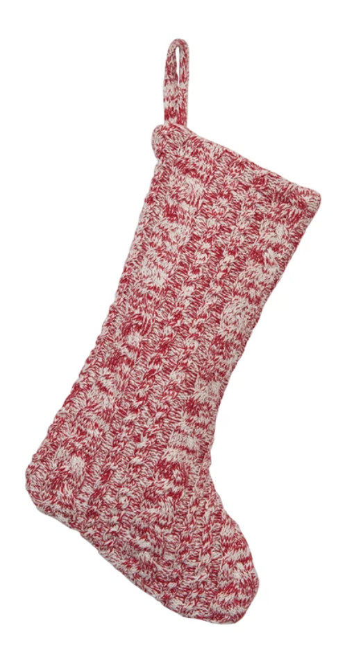 20"H Melange Cotton Knit Stocking, Red and Cream Color