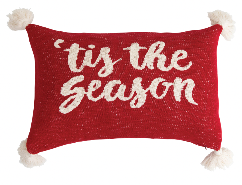 "Tis The Season" Cotton Knit Lumbar Pillow with Tassels