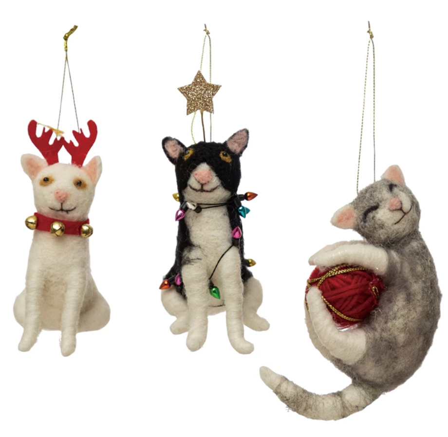Wool Felt Cat Ornament, 3 Styles