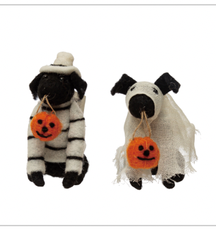 Wool Felt Dog in Costume with Pumpkin, 2 Styles