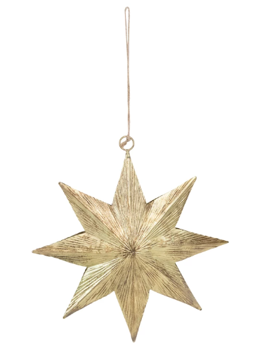 8" Embossed Metal Two-Sided Star Ornament