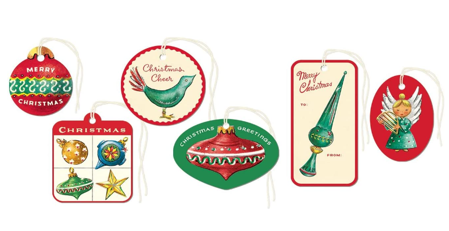 Cavallini Vintage Christmas Ornaments Glittered Gift Tags