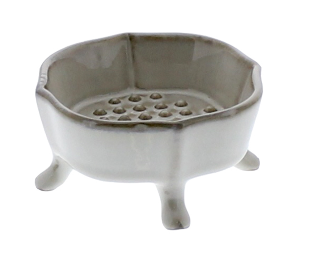 Footed Ceramic Soap Dish, Fancy White