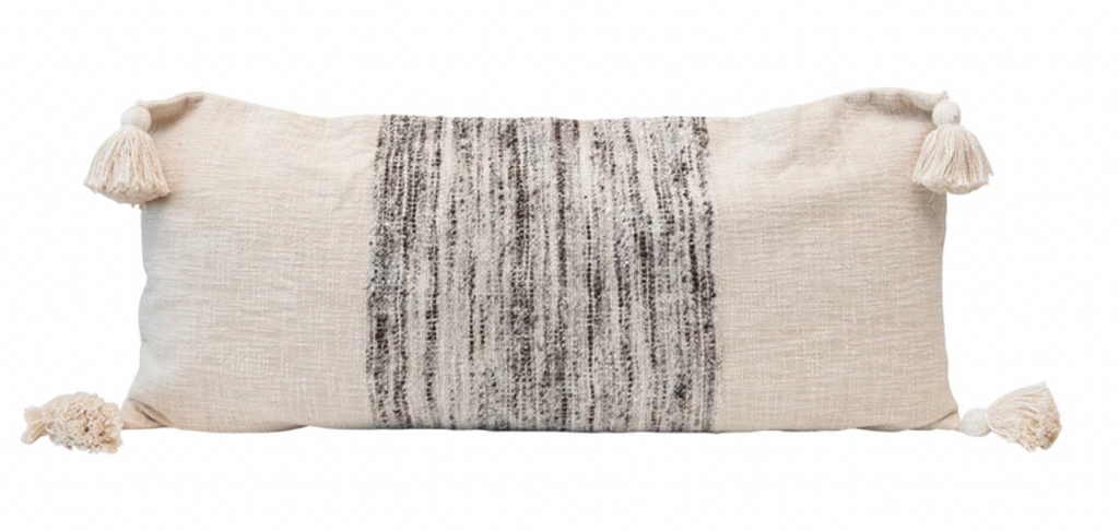 36" x 16" Woven Cotton Blend Lumbar Pillow with Tassels