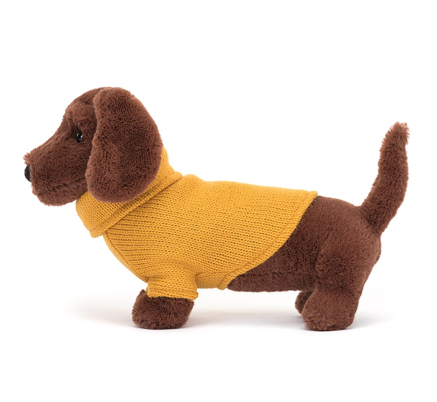 Jellycat Sweater Sausage Dog, Yellow