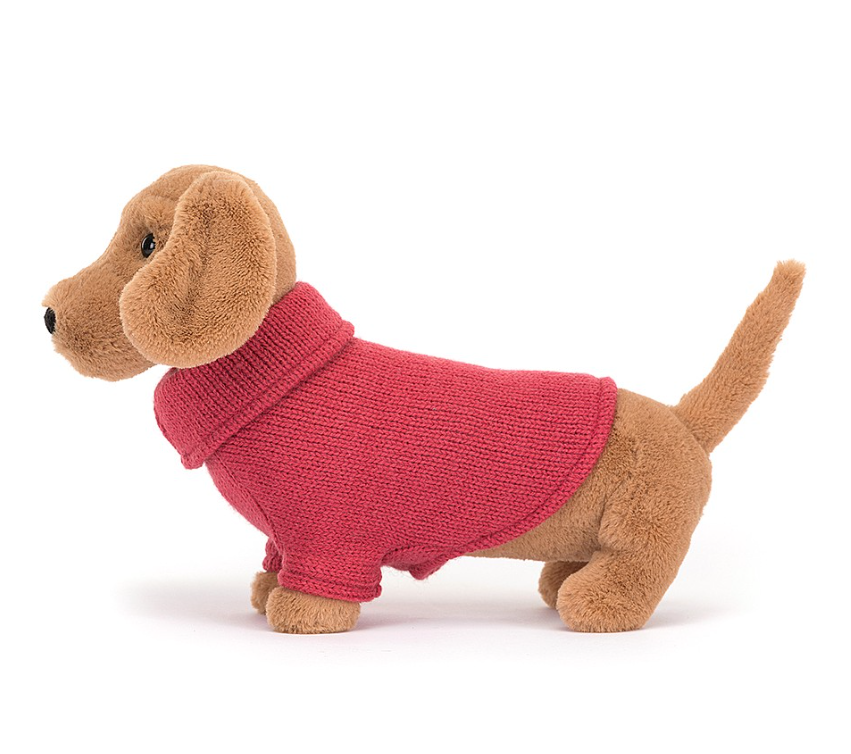 Jellycat Sweater Sausage Dog, Pink