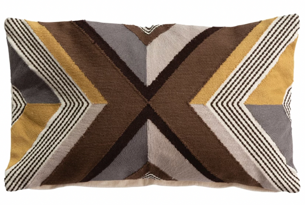 20" x 12" Cotton Embroidered Lumbar Pillow w/ Line Design SKU#DF6801
