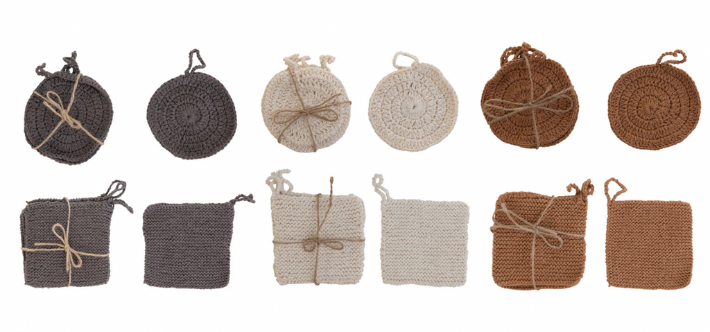 Cotton Crocheted Dish Scrubbies, Set of 4 - 6 Styles