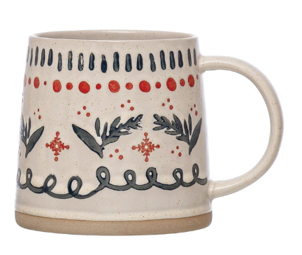 Stamped Stoneware Holiday Mug with Pattern, 4 Styles