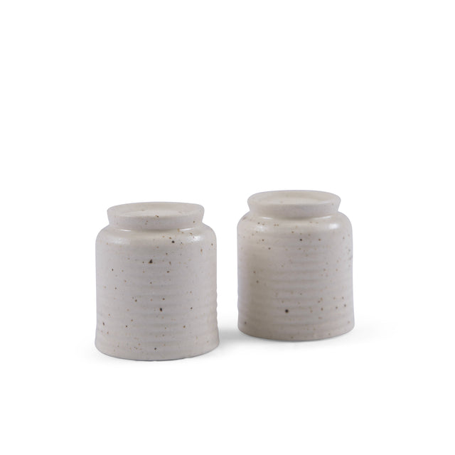 Ribbed Ceramic Hand Made Speckled Salt & Pepper Shaker Set