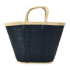 Hand-Woven Seagrass Bag with Handles and Interior Pocket Black/Natural