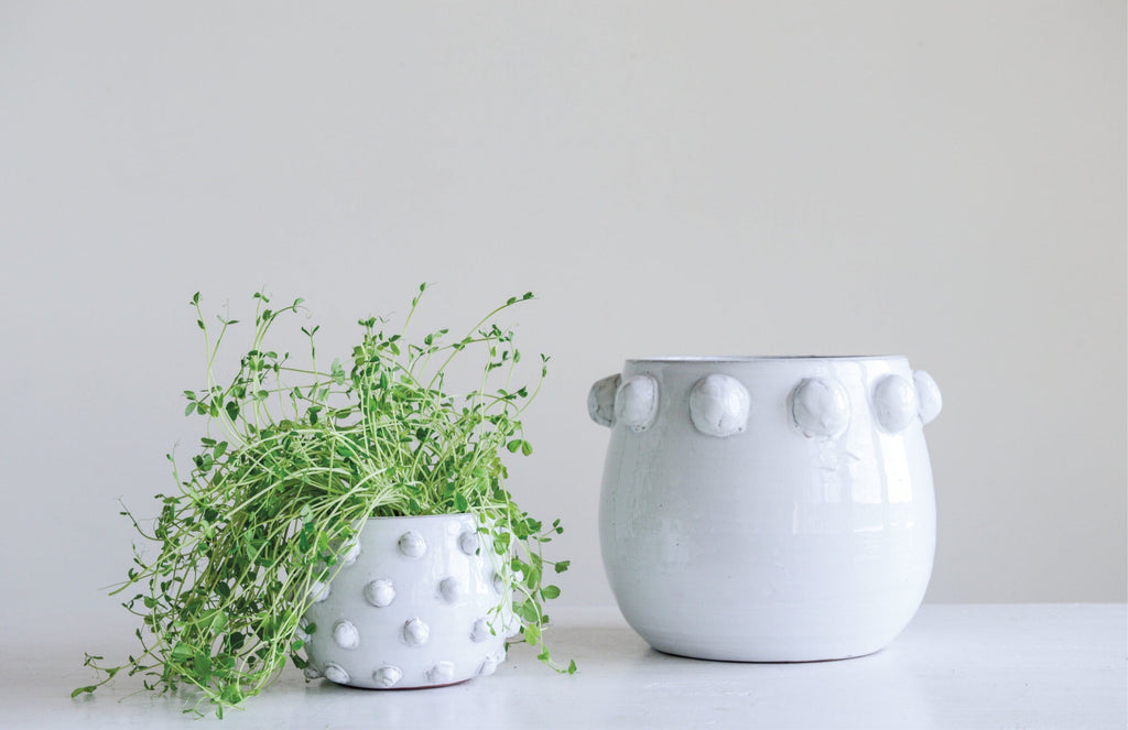 White Terra Cotta Planter with Raised Dots, Large