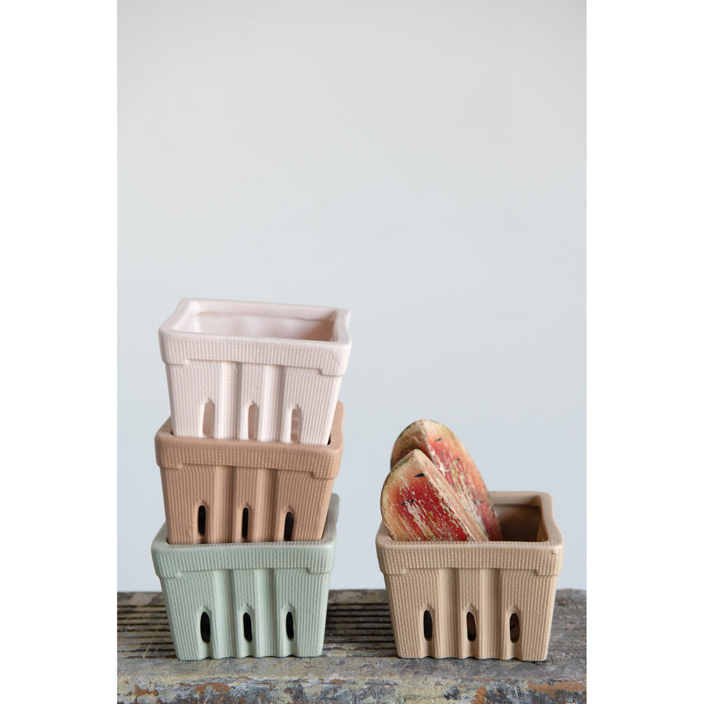 Textured Stoneware Berry Basket, 4 Colors