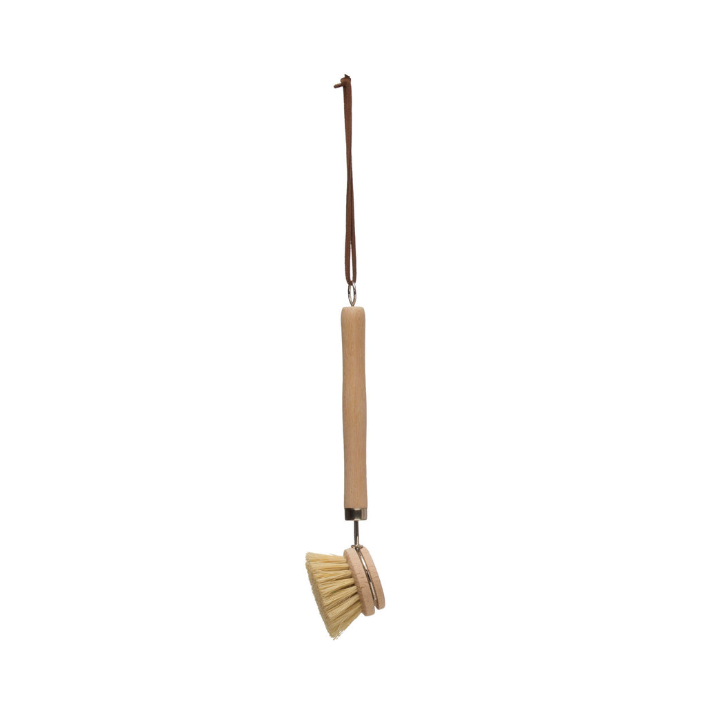 Angled Beech Wood Dish Brush with Leather Strap