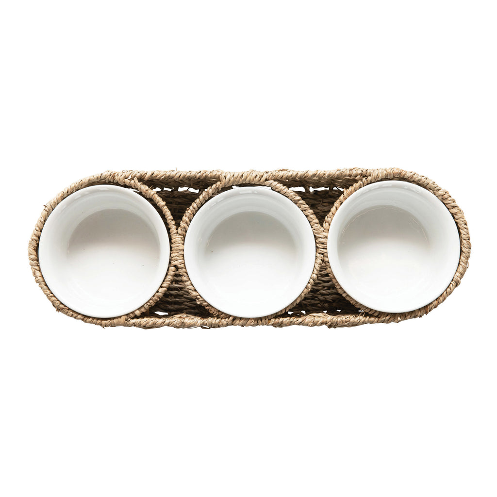 Seagrass Basket with Ceramic Bowls, Set of 3