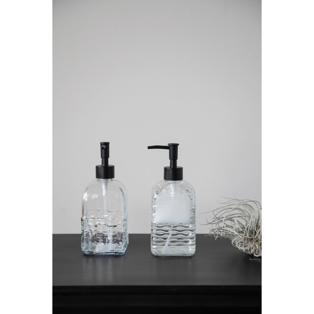 Embossed Glass Soap Dispenser with Pump, 2 Styles