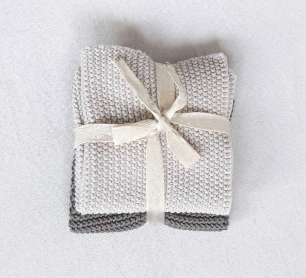Square Cotton Knit Dish Cloths, Dark and Light Gray, Set of 2