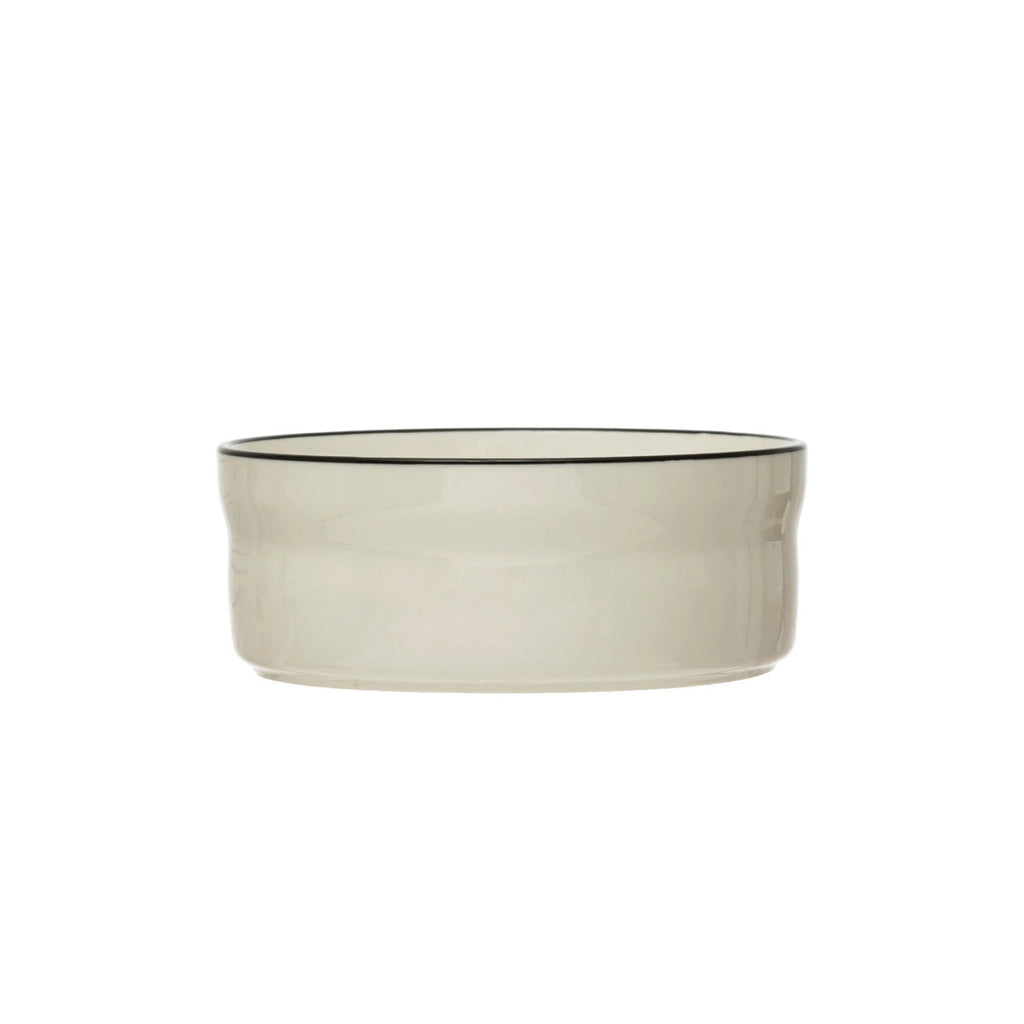 17 Ounce White Stoneware Pet Bowl with Black Rim