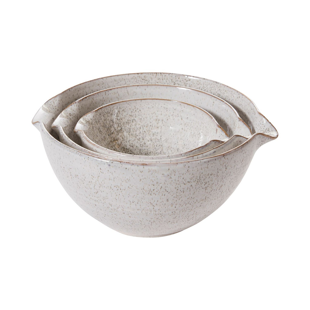 White Speckled Ceramic Bowl with Spout, 3 Sizes