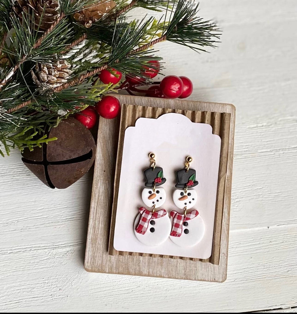 Holiday Clay Earrings, Snowman
