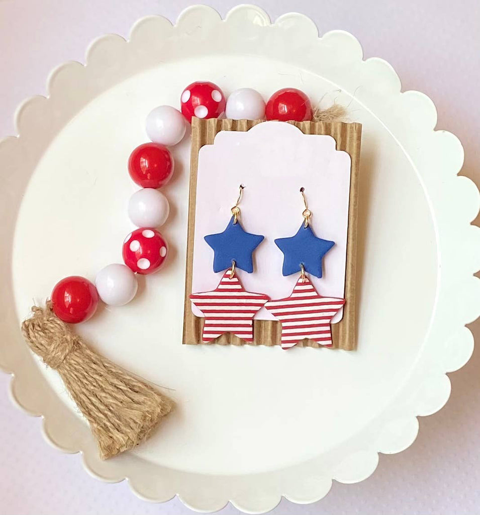 Red, White & Blue Stacked Stars Clay Earrings