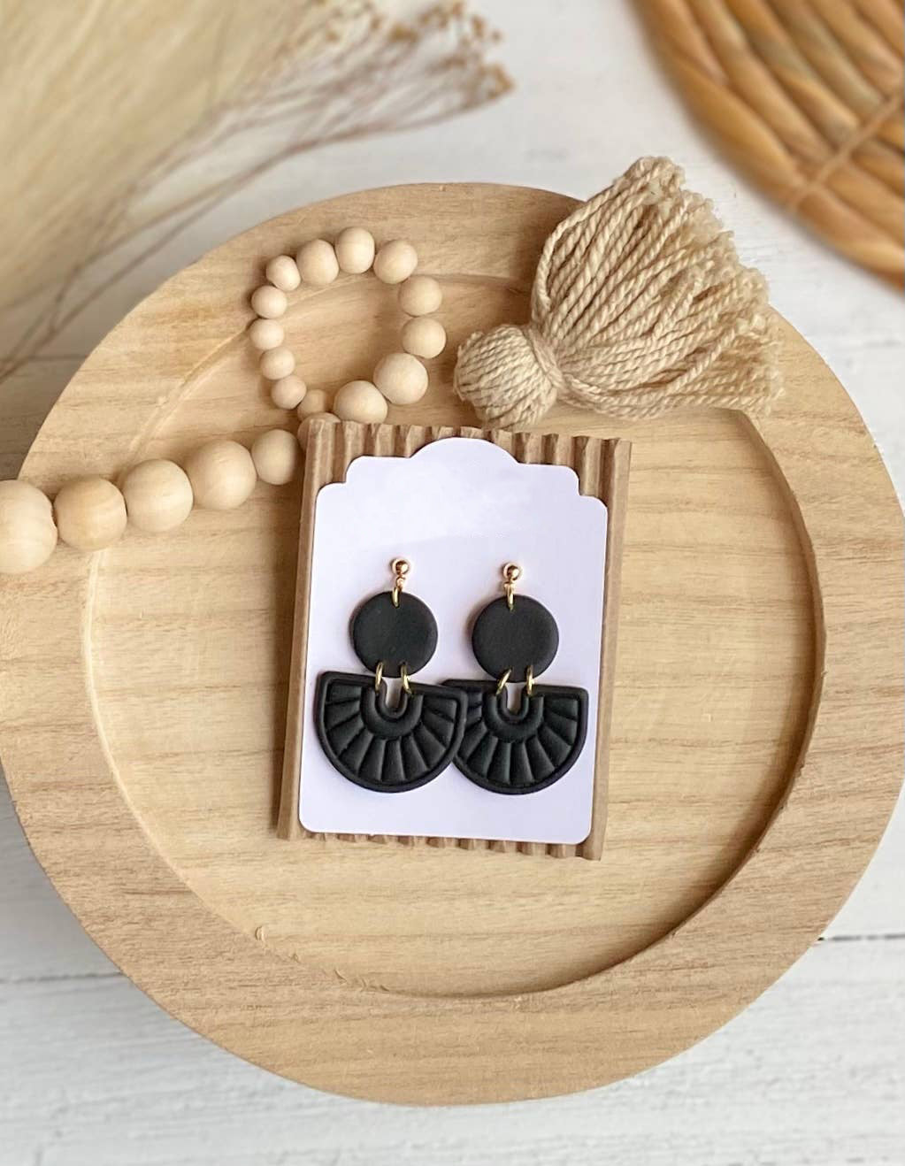 Boho Clay Earrings Black