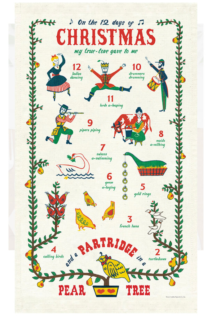 Cavallini Vintage 12 Days of Christmas Tea Towel