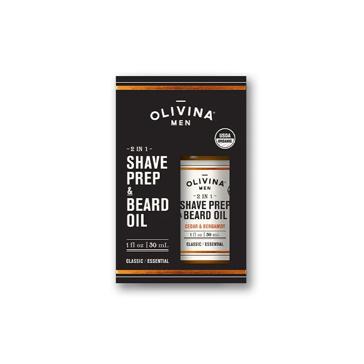 Olivina Men 2 in 1 Organic Shave Prep & Beard Oil, Cedar & Bergamot
