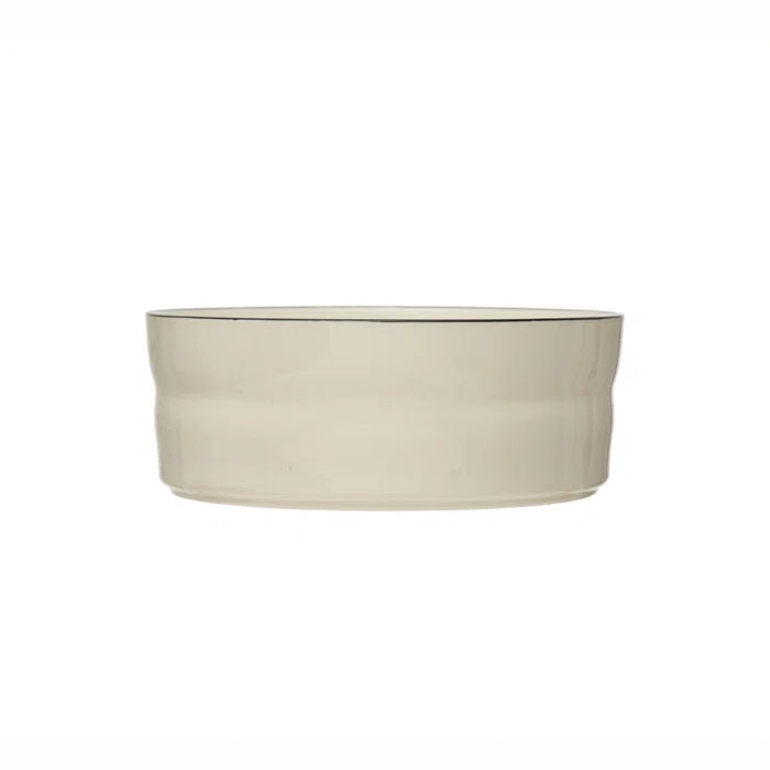 76 Ounce White Stoneware Pet Bowl with Black Rim