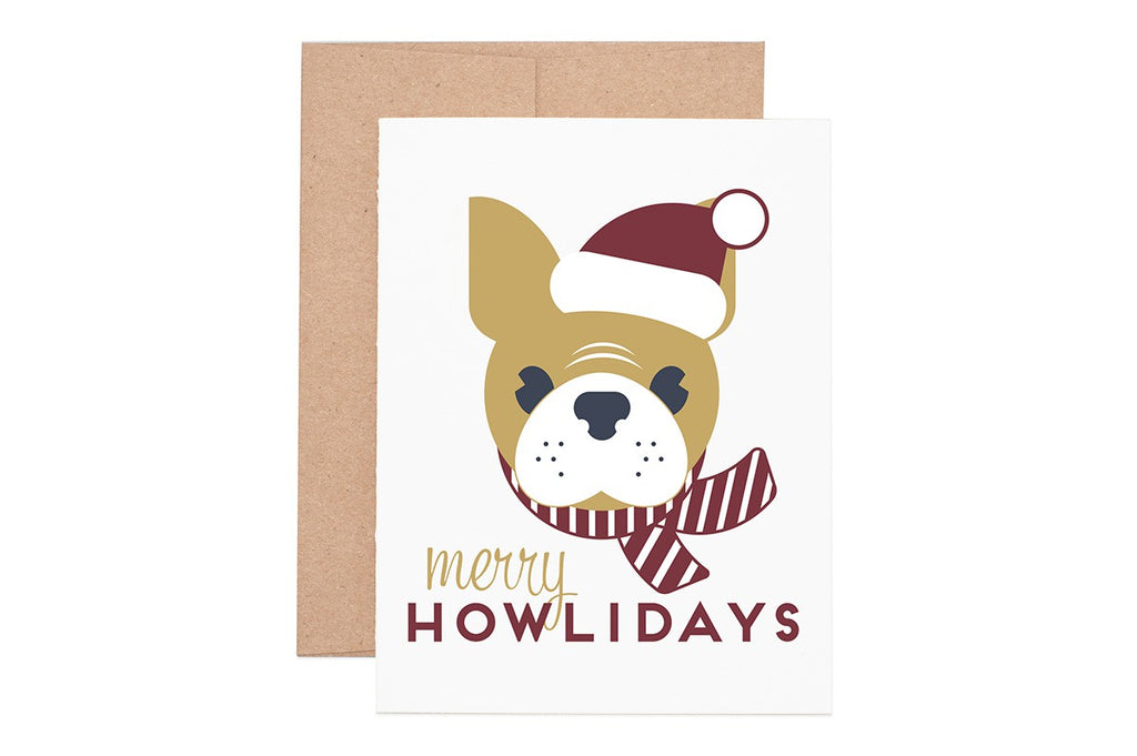 Ruff House Art - Merry Howlidays Frenchie Holiday Greeting Card
