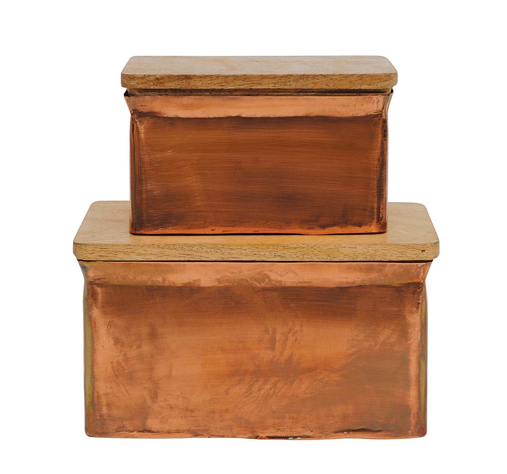 Iron Box w/ Wood Lid, Copper Finish